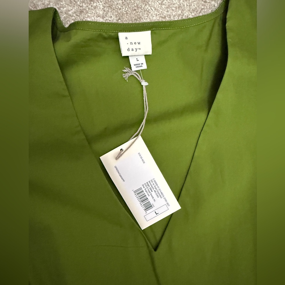 A New Day Olive Midi Dress with Ruffle Sleeves and Cut Outs size Large NWT - Picture 5 of 13